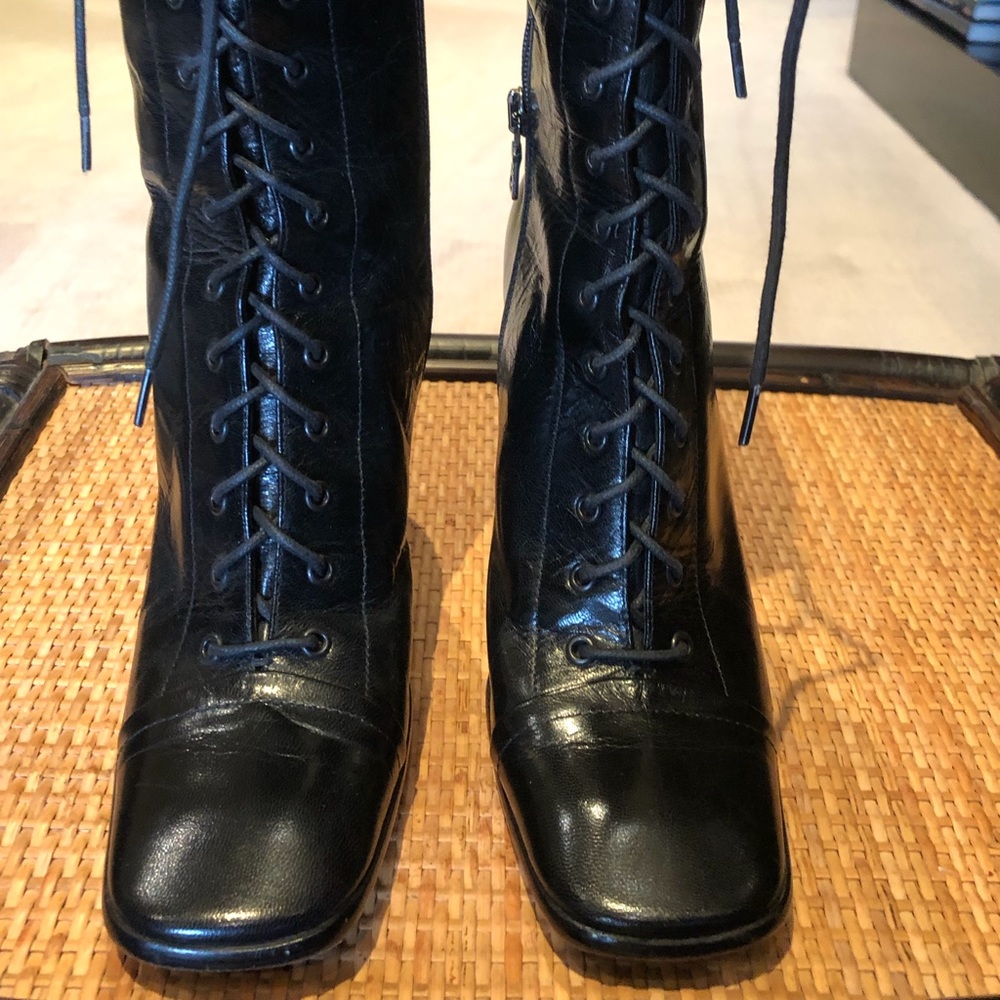 Prada vintage black leather lace up boots